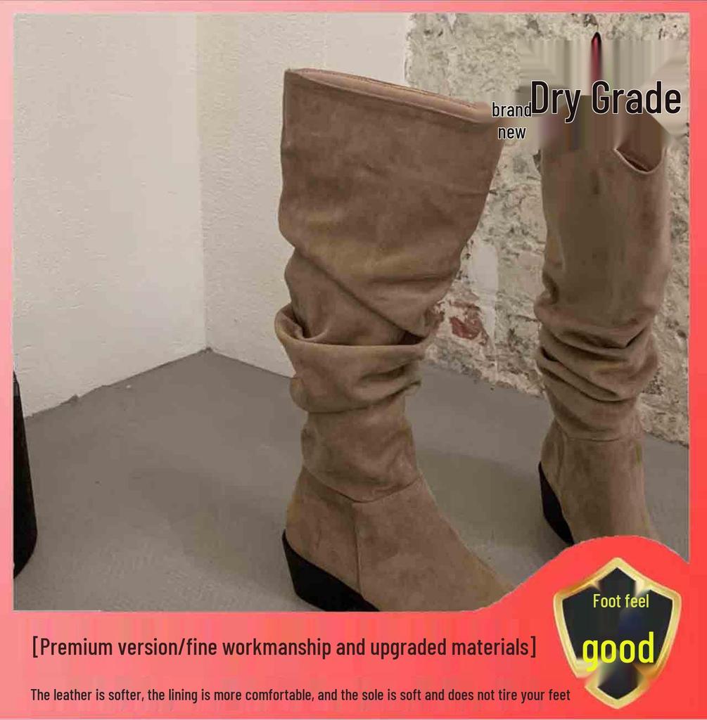 Moteriški aukštakulniai smailianosiai zomšiniai batai su aksominiu pamušalu, 2024 m. rudens/žiemos kolekcija - ilgo riterio stiliaus