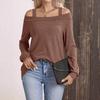 European & American Women's Off-the-Shoulder Solid Color Long Sleeve T-Shirt - Spring/Summer Fashion