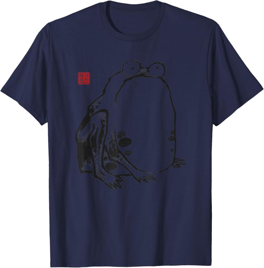 Japanese Frog Art Sumie Ink Painting Graphic Tee Casual Crewneck TShirt for Men
