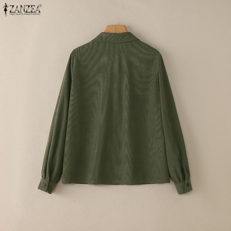 ZANZEA Women Casual Turn Down Collar Long Sleeve Loose Corduroy Blouse