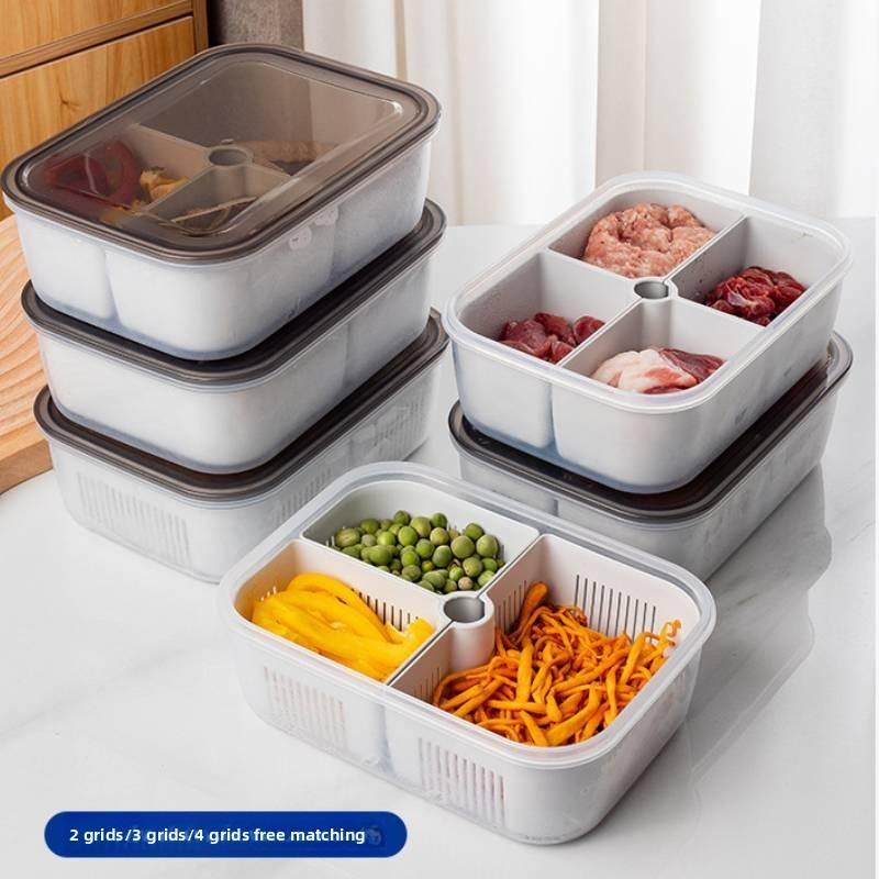 Multicompartment Plastic Food Organizer With Leakproof Seal For Refrigerator And Freezer Use