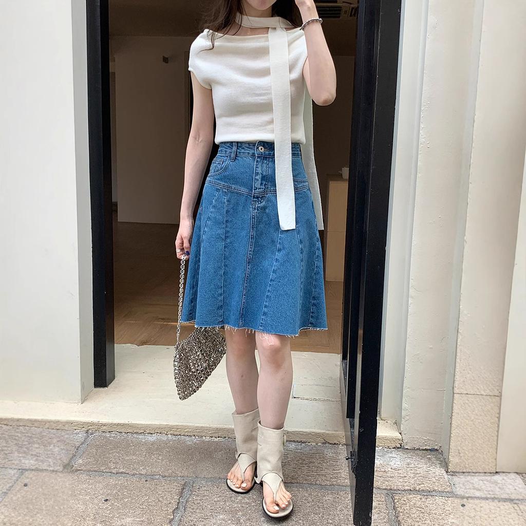 Retro High Waist A Word Denim Skirt Women