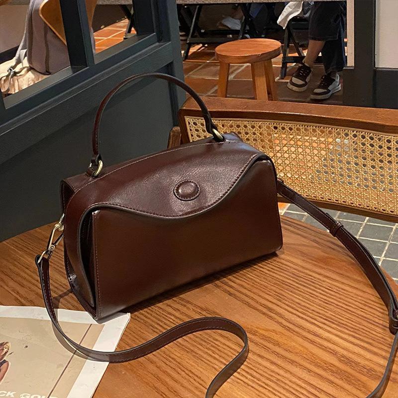 2025 New Genuine Leather Women's Bag Shoulder Crossbody Box Bag High-end Boston Handbag