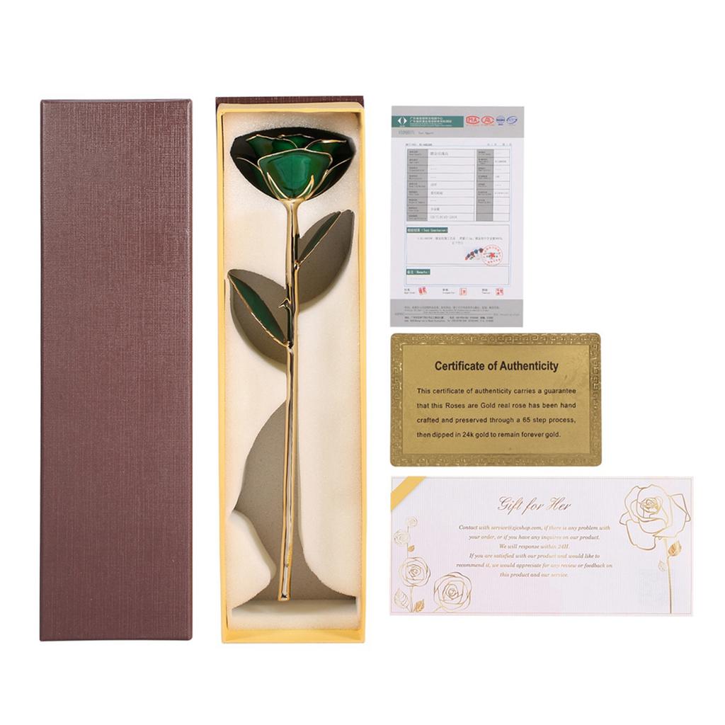 Long Stem Dipped 24k Gold Trim Red Rose In Gold Gift Box with Stand (green Rose with Stand)