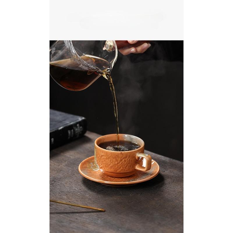 Ceramic Coffee Cup and Dish Set, Latte Latte, Afternoon Tea Cup, Vintage Coarse Ceramic Cup