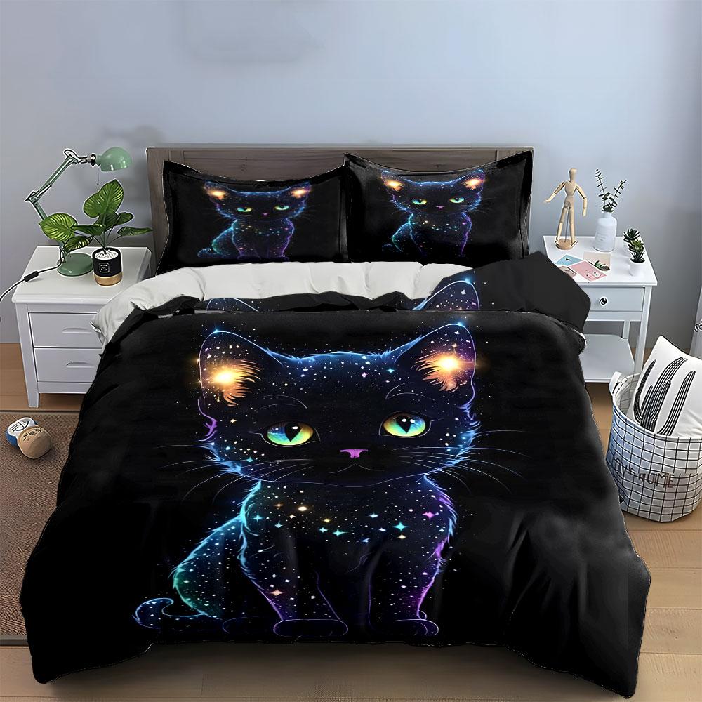 Galaxy Cat Design Bedding Set Bedding Duvet Cover Set Duvet Cover Pillowcases (1 * Duvet Cover 2 * Pillowcases, Without Duvet Insert)