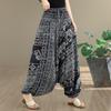 DIMANAF 2026 Summer New Plus Size Women Long Pants Vintage Printing Loose Casual Elastic Waist Lady Bottoms Black