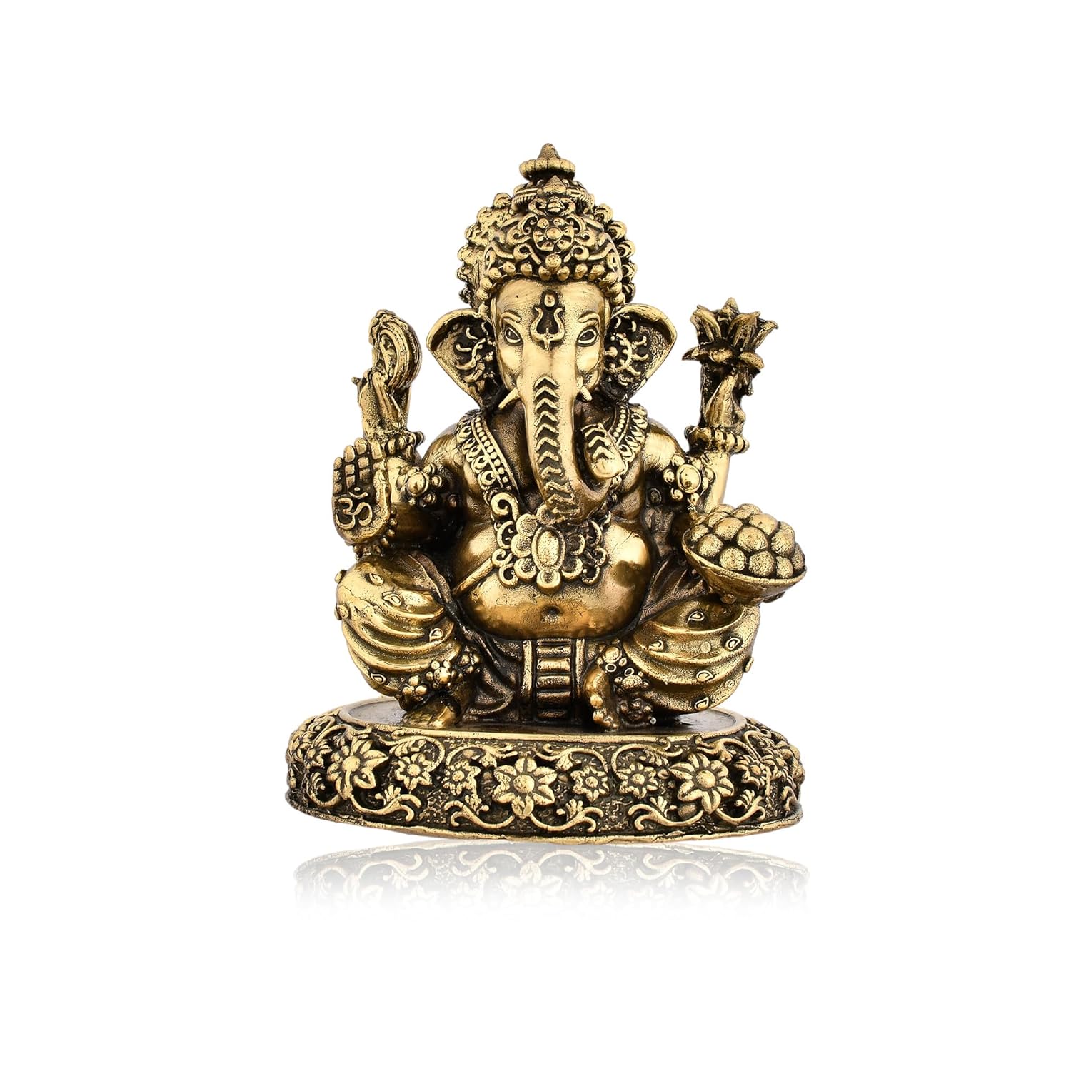 Lord Ganesha Brass Idol Sitting On Base, Ganpati Bappa, Ganesh Murti - 3 Inch