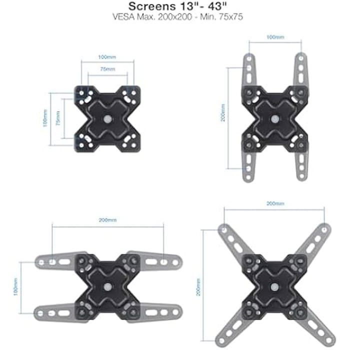 Support Mural - TOOQ - LP1343TN-B - Inclinable - Rotatif - 20 Kg - Noir