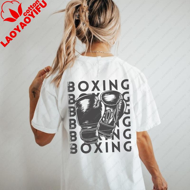 Boxing Shirt Relaxed Fit Gym Tee Graphic T Shirts Women Clothing Y2k Top Oversized T Shirt Outdoors High Quality Cotton Tops