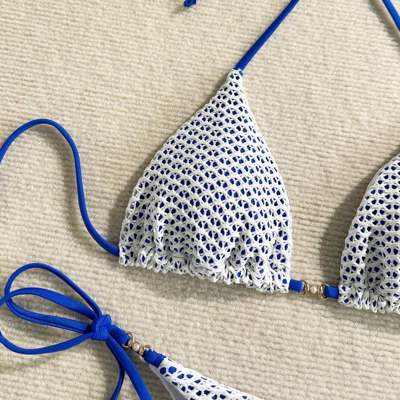 Women Sexy Hollow Knitted Split Two Piece Bikini Swimwear