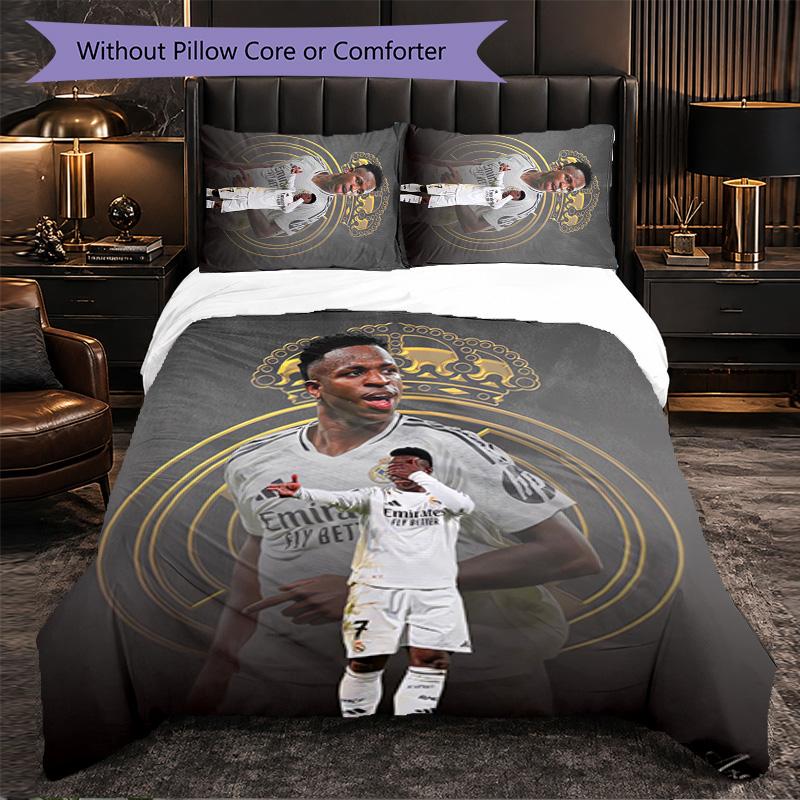 Vinicius Junior 3-teiliges Bettwäscheset Weiches Bettbezug-Set mit Kissenbezügen Bedrucktes Schlafzimmer-Deko-Set für Zuhause