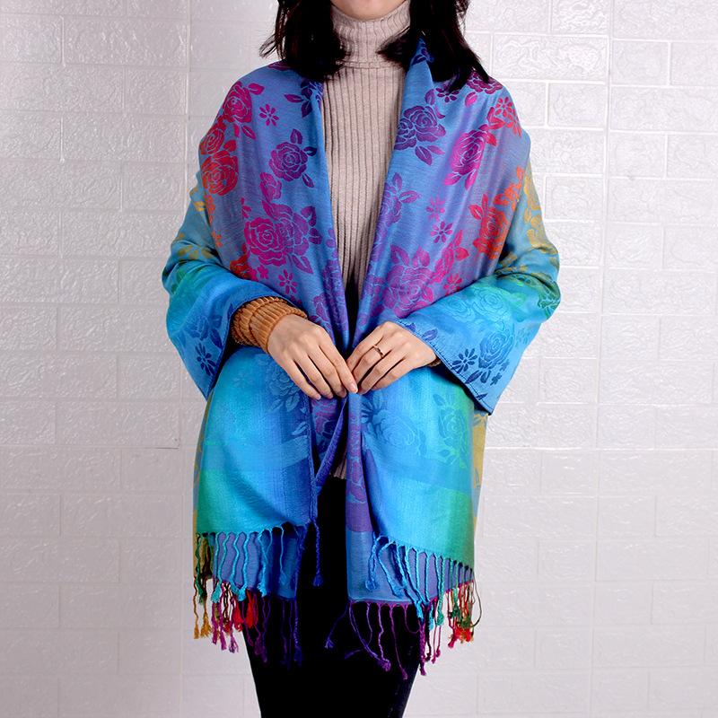 Color gradual change small flower scarf extended jacquard shawl Lijiang Nepal scenic spot scarf women long scarf