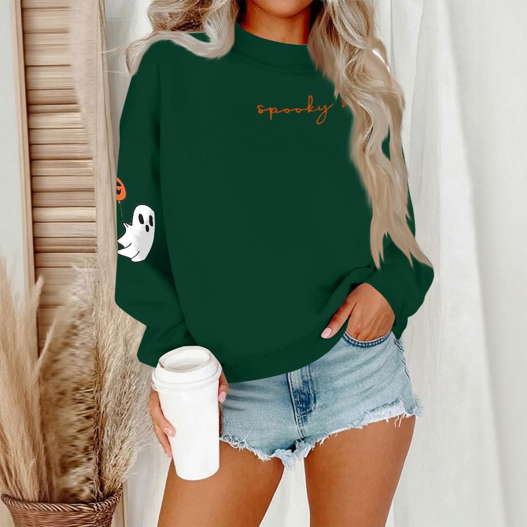 Damen Casual Mode Rundhals Langarm Halloween Bedrucktes Sweatshirt