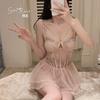 Women's Sheer Mesh Tutu Flutter Sleeve Padded Lingerie Sleep Dress Set