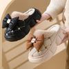 Moda Feminina Chinelos de Algodão Fofos com Laço Feminino Inverno Moda Solado Grosso Macio Chinelos de Interior Mulher Antiderrapante Salto Baixo Sapatos de Casa