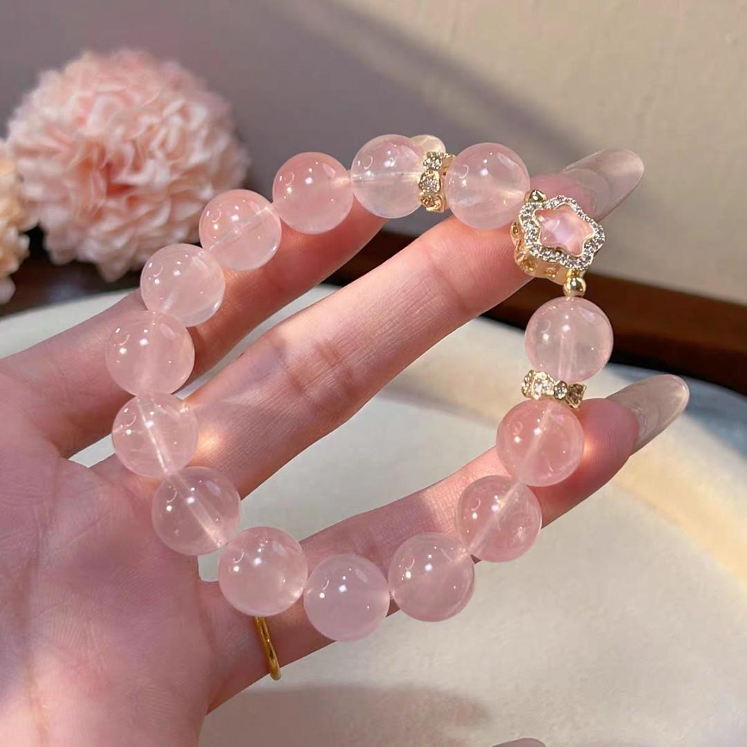 

New design natural powder crystal star bracelet simple niche design bracelet рожевий
