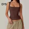 Summer Vest Women Solid Color Square Collar Slim Fit Tank Top Wide Shoulder Straps Breathable Vest Daily Wear