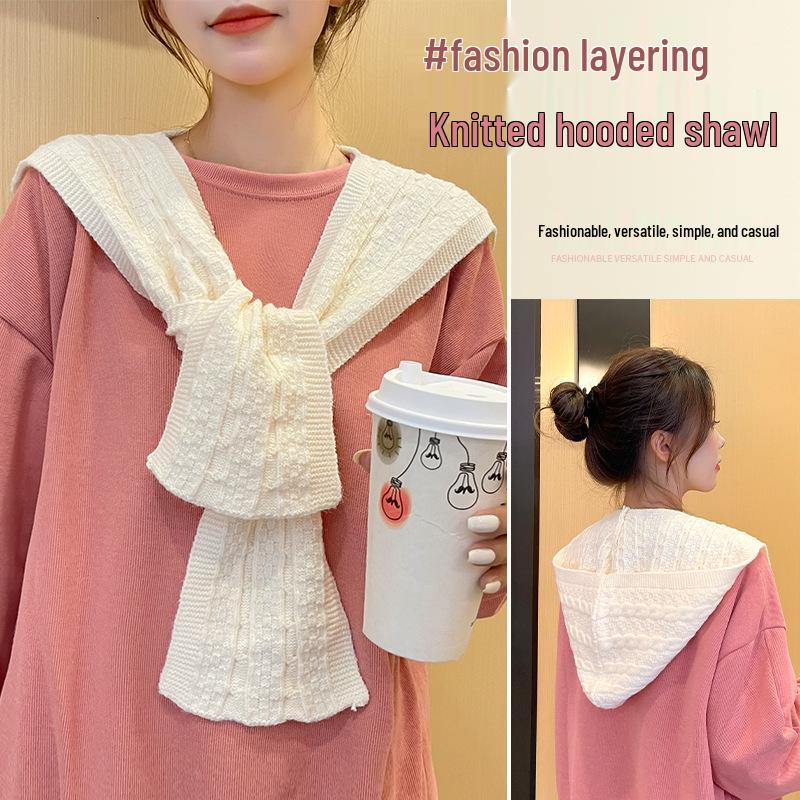Women's Korean Knitted Hooded Shawl Vest - Casual Solid Color Layered Outerwear