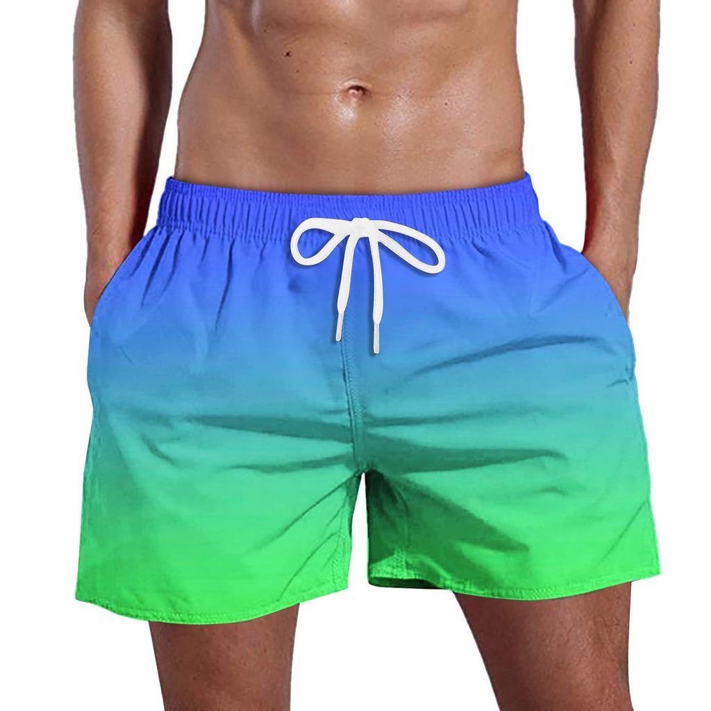 Men's Summer Swim Trunks Quick Dry Shorts With Pockets Plus Gradient Print Beach Shorts