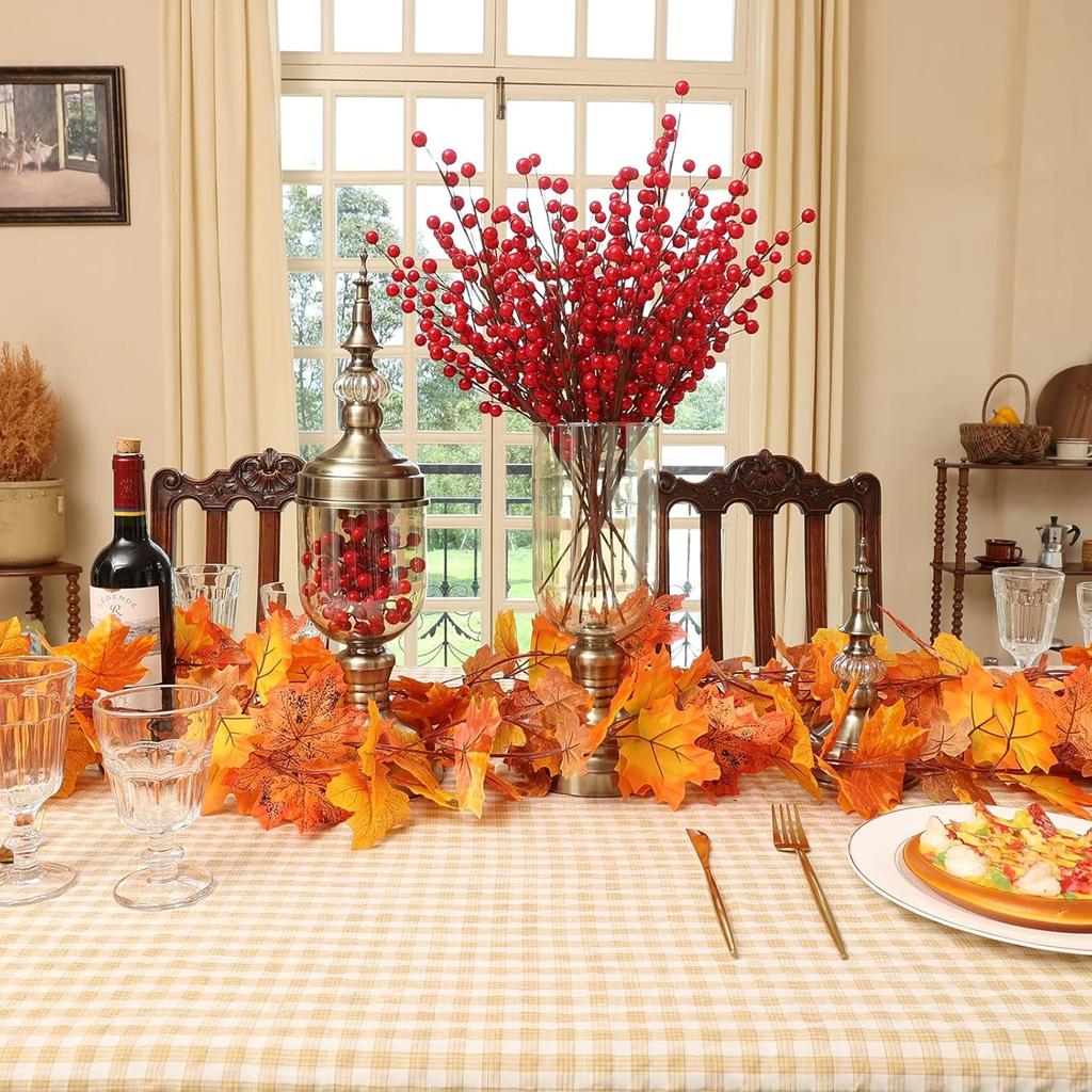 2M Artificial Fall Maple Leaf Garland Fake Plants Autumn Decor Leaves Vine for Thanksgiving Halloween Festivals Wedding Decora