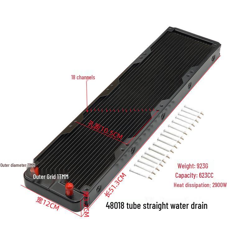 Aluminum Water Cooling Radiator with Four 12CM Fans, 480mm, 10 Channels, Industrial Design