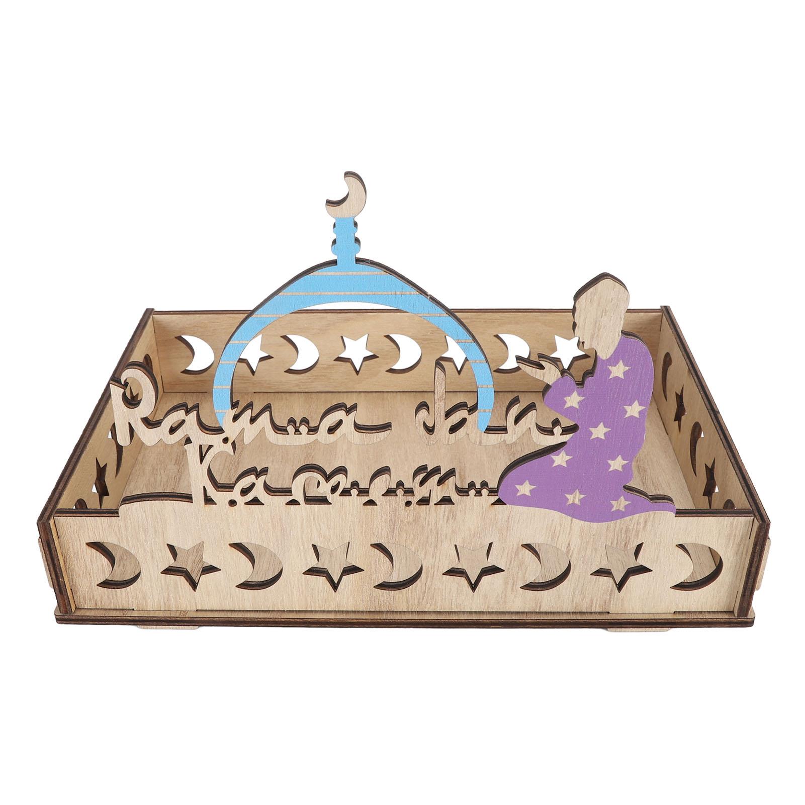 

Ramadan Mubarak Wooden Dessert Tray Muslim Rectangle Plate Dessert Food Fruit Storage Tableware EID