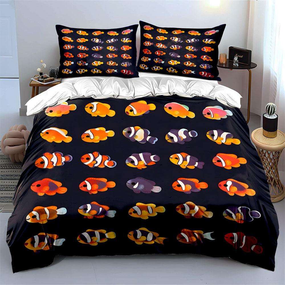 Cartoon Colorful Clownfish Collection Print Soft Comfortable Duvet Cover Bedding Set Included 1*Duvet Cover 2*Pillowcases