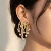 Genuine Gold Electroplated Pearl Earrings Silver Needle Imitation Pearls Drop Earrings Heart Zircon Tassel Earrings