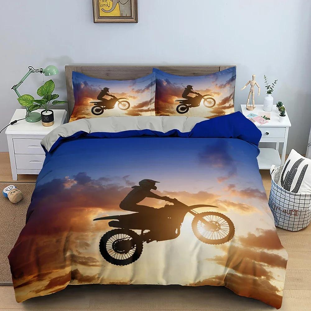 Motocross King Queen Sängkläder för Pojkar Vuxna Off-road Tävling Motorcykel Påslakan Smutscykelåkare Polyester Täckeöverdrag