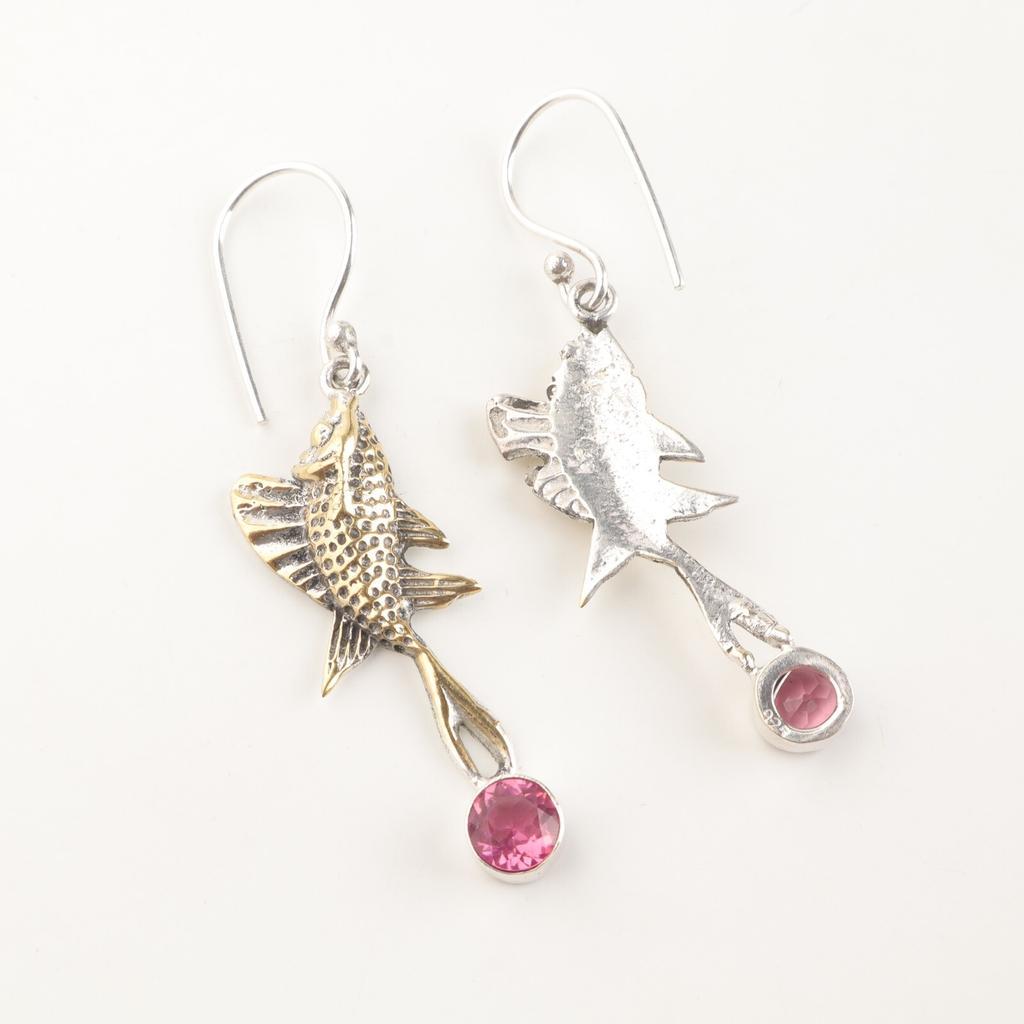 Pink Tourmaline Gemstone 925 Sterling Silver Jewelry Handcrafted Earrings 2.17" EE-148-16