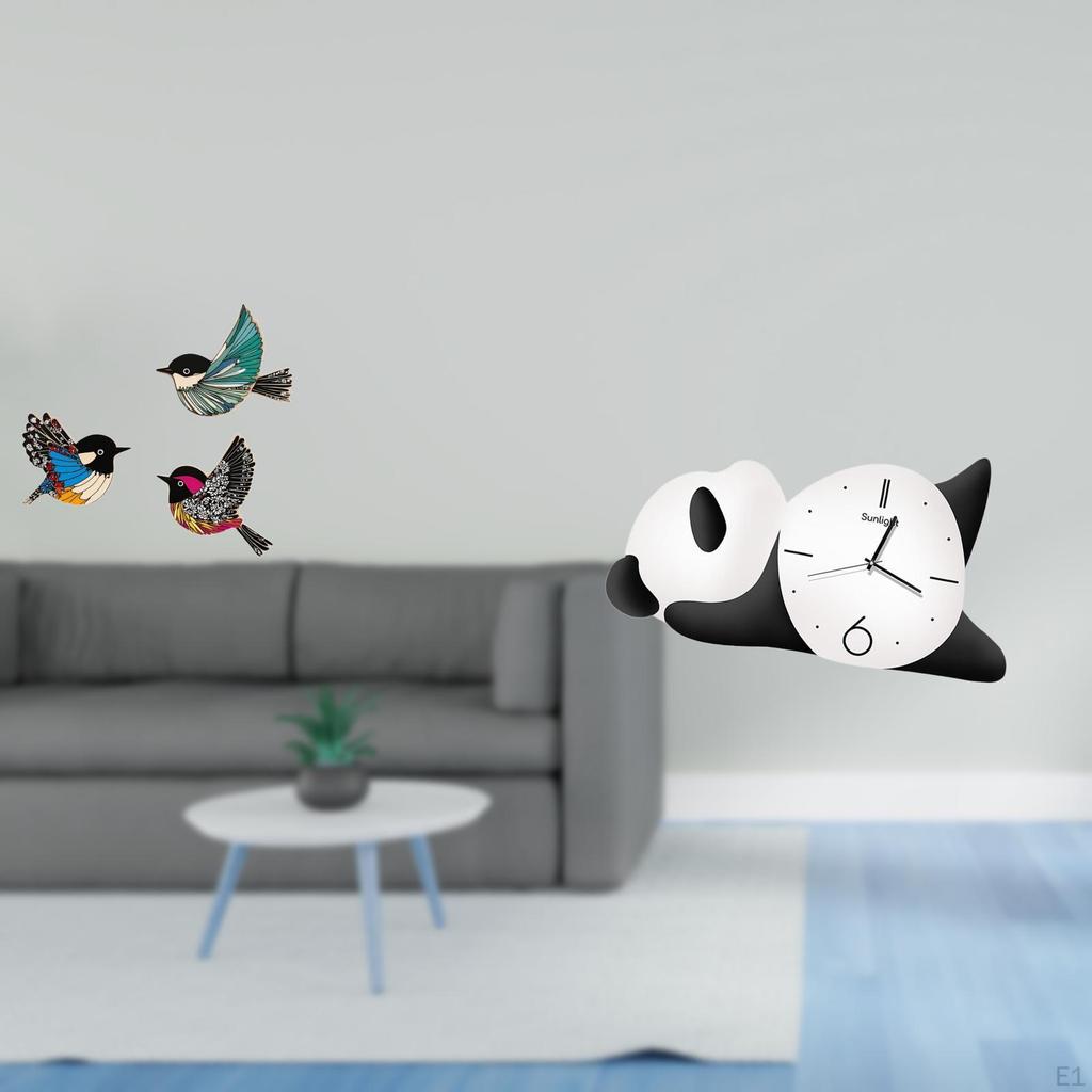 Wooden Bird Panda Wall Art Clock for Garden Study Room Modern Cute Home Decor Hanging Signs