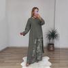Olivgrünes Asymmetrisches Oberteil und Blumenmuster Weiter Hosenanzug Set