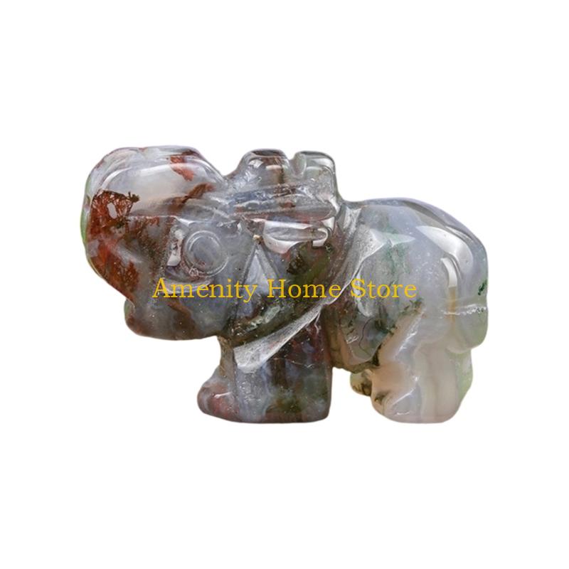F26C Healings Crystal Elephant Decors Natural Stone Hand Carved Elephant Sculpture Statue Figurines Gemstones Ornament Gift