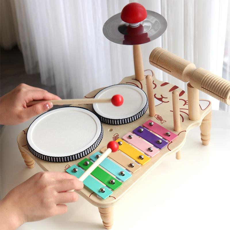Toys Wooden Music For Babies Children's Multifunctional Music Knocking Table Early Education Drum Set Music Toy Baby Kids Gift