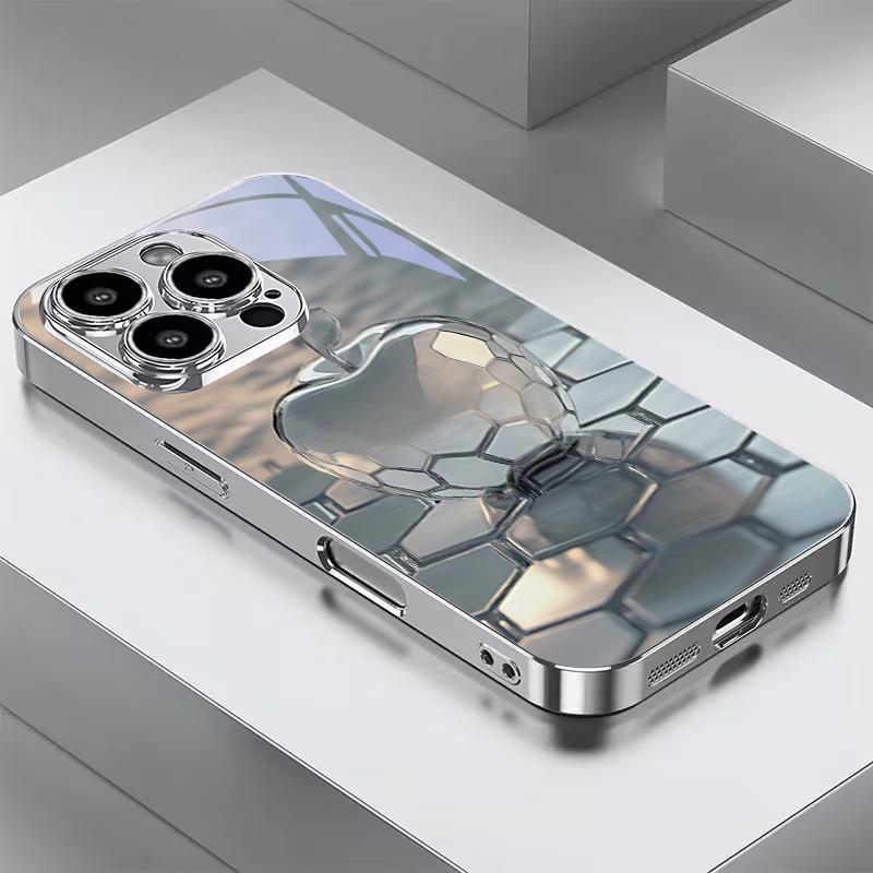 Honeycomb Crystal Fruit Electroplated Silver Phone Case For iPhone 16 17 15 14 13 12 11 Pro Max Plus 16E 17Air XR 7 8 XS Cover