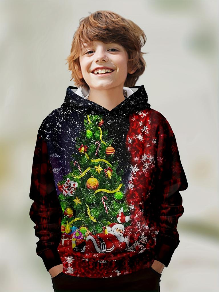 Boys' 3D Christmas Graphic Hoodie Long Sleeve Tops Casual Polyester Hoody Fall Spring Outerwear Sweatshirt Children's Clothing