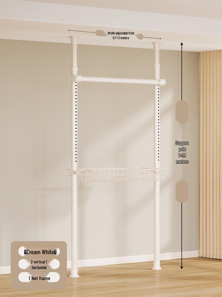 Floor-Standing Clothes Rack: Bedroom Hanger, Retractable Drying Rod, Coat & Hat Rack.