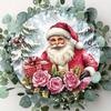 Vintage Santa Pink Roses Round Aluminum Sign 8x8 Inch Wall Decor Home Office Restaurant Holiday Gift