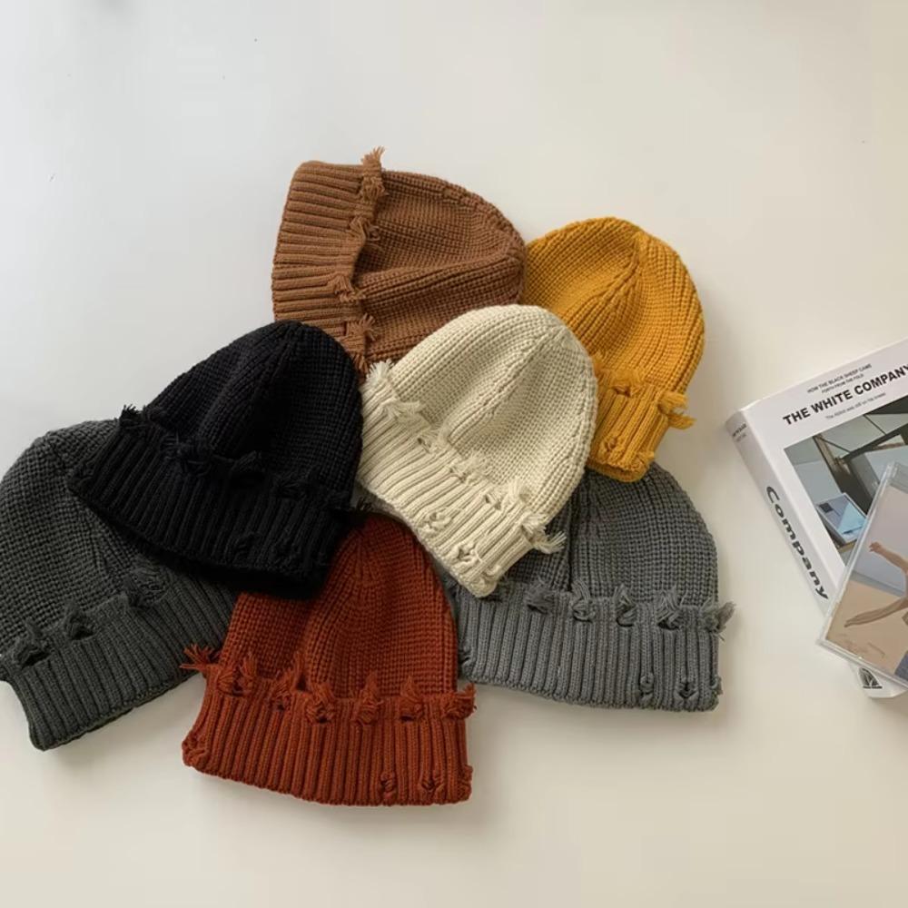 Solid Color Knitted Hat Dilapidated Hole Hip-Hop Hat New Beanie Cap Women Men
