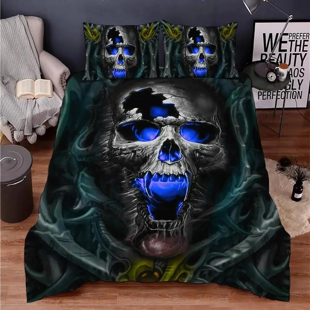Skull Chevalier Duvet Cover Set King Size Horror Skeleton Bedding Set Day Of The Death Comforter Cover For Boys Men Gifts
