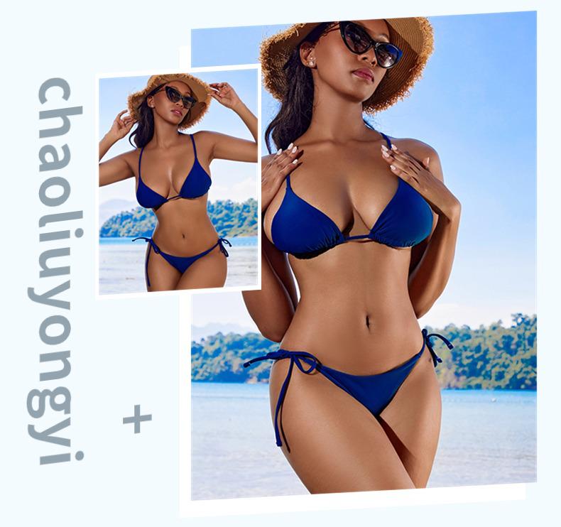 Women's Sexy Solid Color Three-Piece Bikini Set: Cross-Border Chest-Gathering Backless Swimsuit