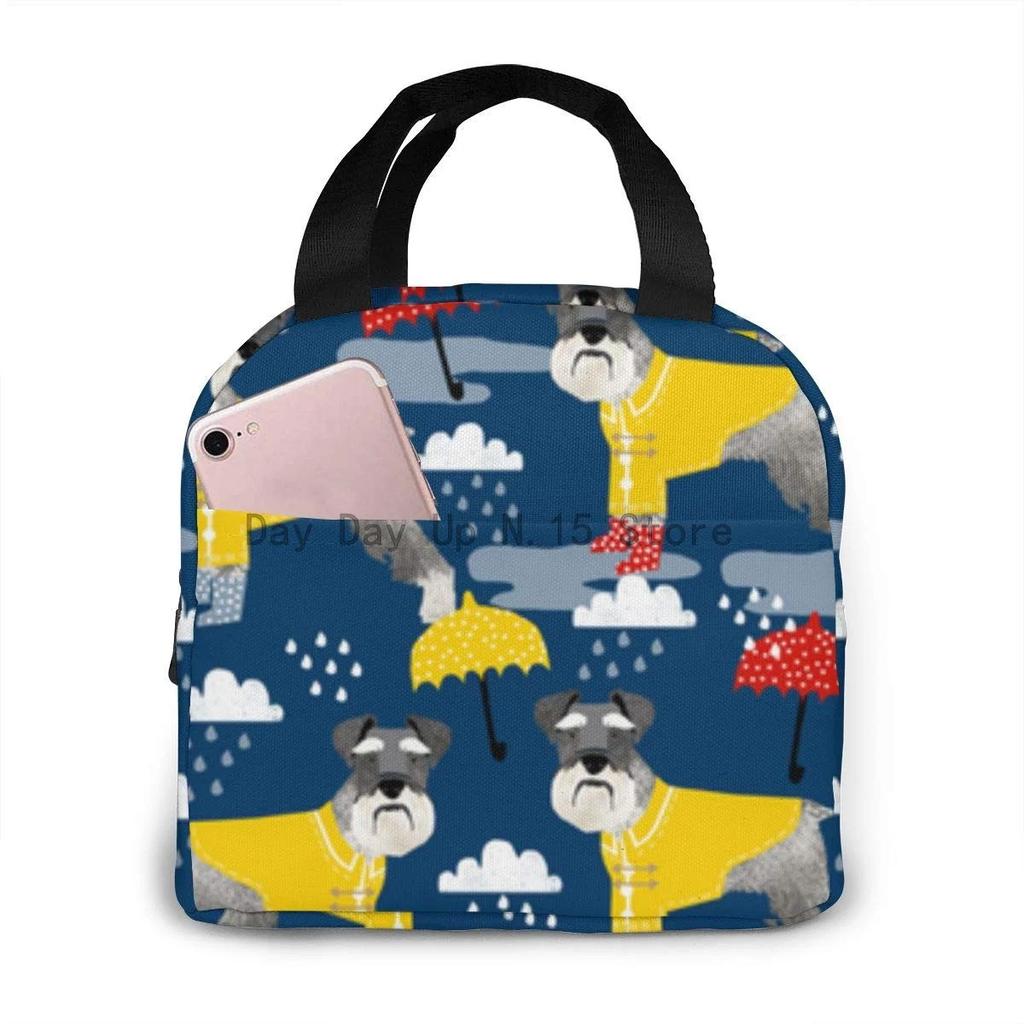 Schnauzer Raincoat Dog Hawaiian Surfer Portable Insulated Lunch Bag Tote Waterproof Meal Prep Box With Zipper For Office School