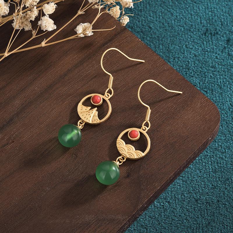 

2022 Trendy Agate & Jade 925 Silver Dangle Stud Earrings
