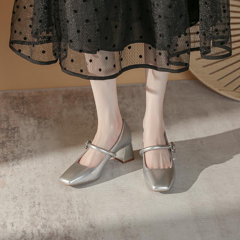 Spring Autumn Women Pumps Women Square Toe Chunky Heel Mary Janes Shoes Women Wedding Party Shoes Classics High Heels