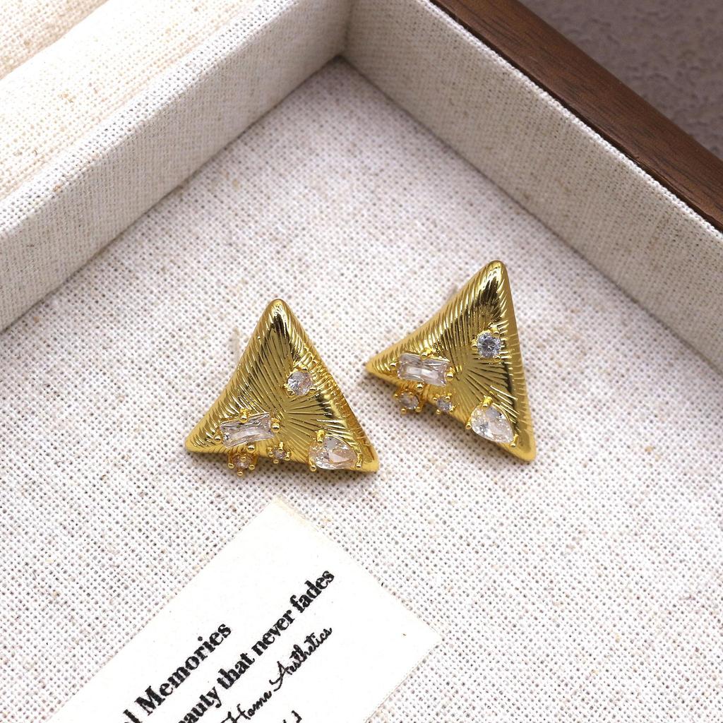 Elegant Rhinestone Triangle Stud Earrings - Luxury Geometric Design for Women