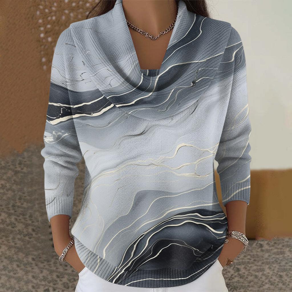 Dámský ležérní a módní svetr s dlouhým rukávem a potiskem, kulatým výstřihem