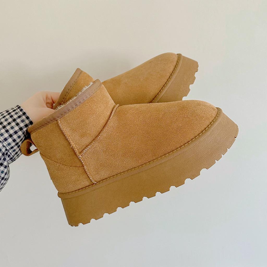 Autumn Winter Short Tube Snow Boots For Women Cross-Border Large Size Plus Middle Heel Flat Bottomed Cotton Boots 35-41