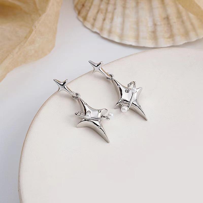 Star Series Starburst Diamond Earrings Women's Niche Design High-End Earrings Unisex Silver Needle New Unisex Earrings