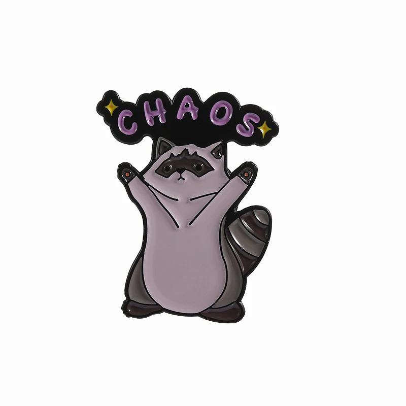 Cute Raccoon CHAOS Enamel Pins Cartoon Animal Decoration Brooch Shirt Lapel Badge Backpack Accessories Jewelry Gifts for Friends